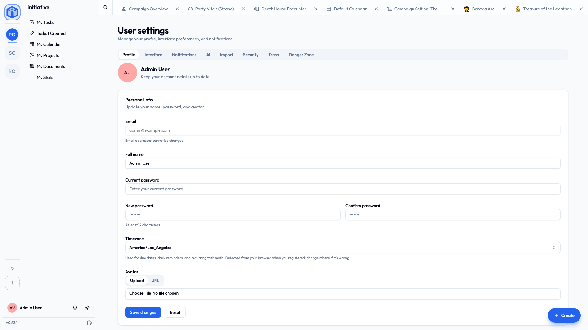 Profile settings