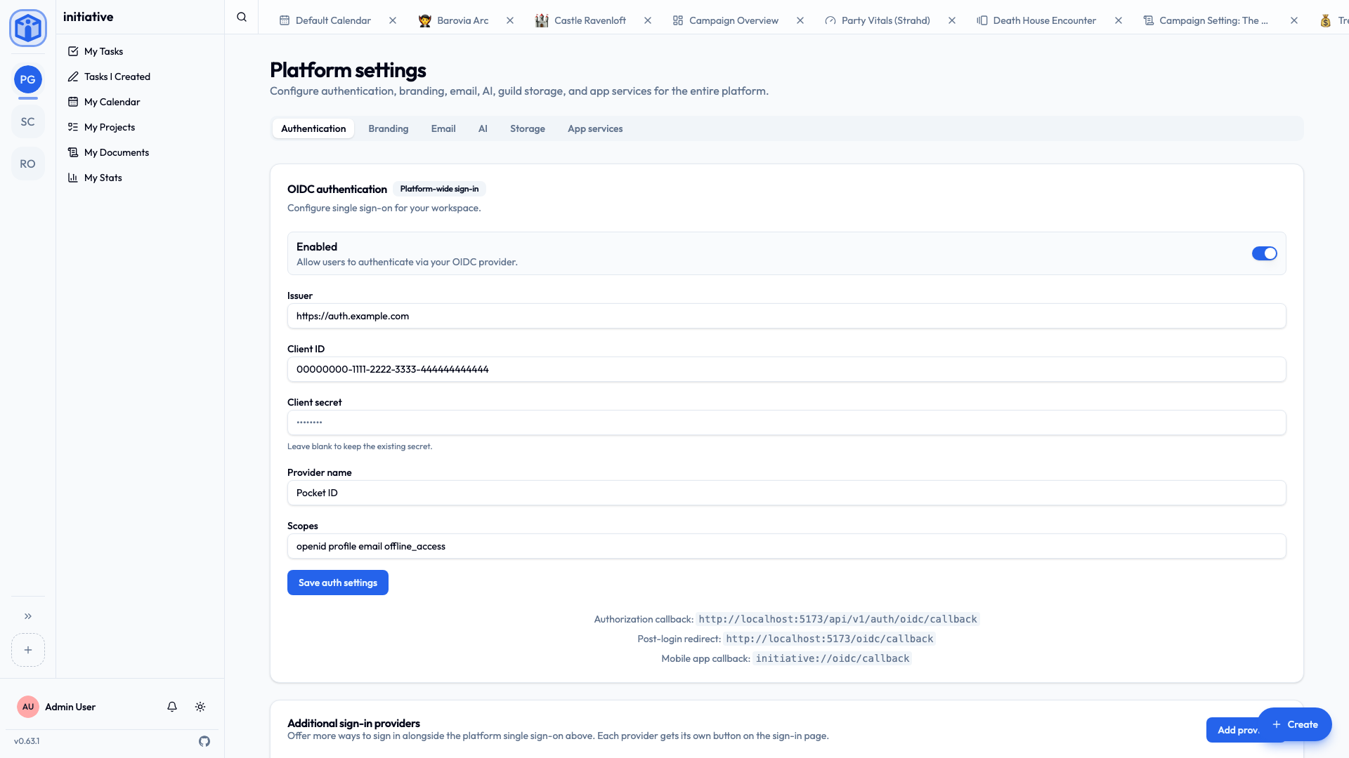 OIDC single sign-on settings