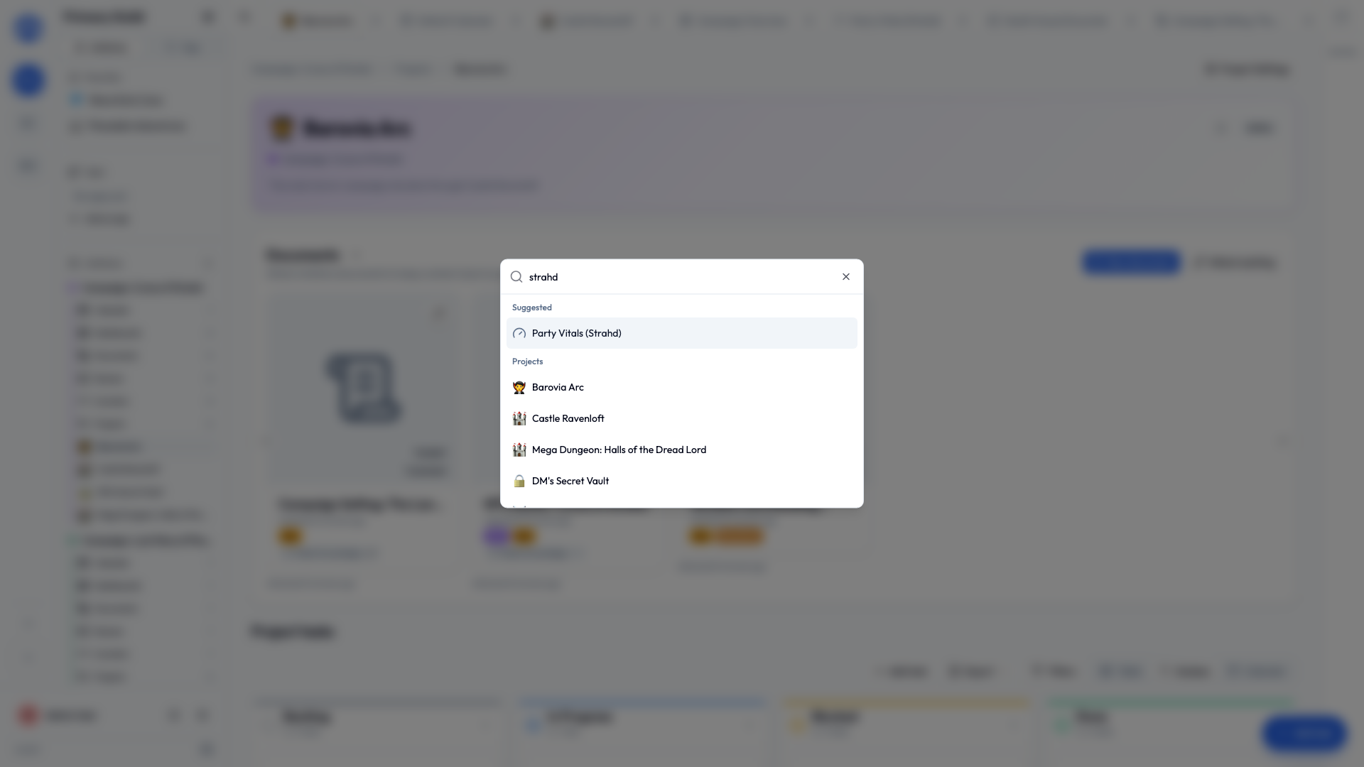 The search box, opened with Cmd or Ctrl + K
