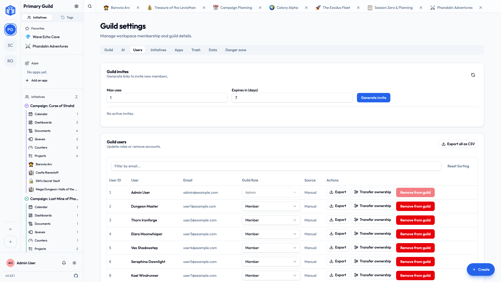 Managing members and invites in Guild settings