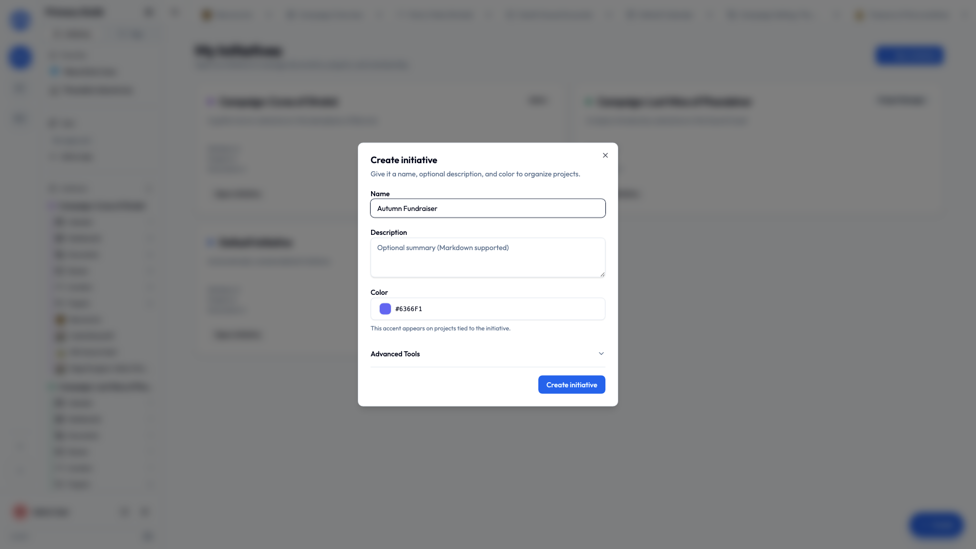Creating an initiative